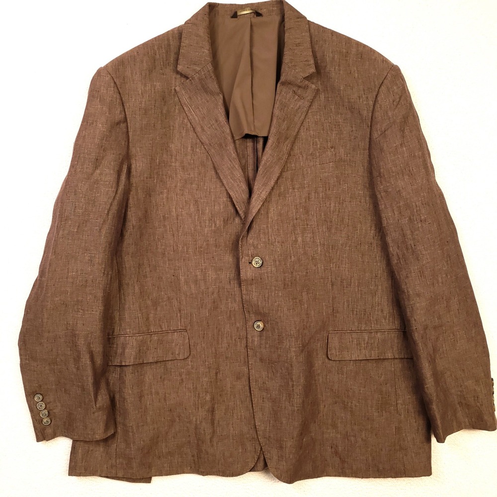 Tasso Elba Sport Coat Mens XXXL Brown 100% Linen Two Button Blazer Half Lined